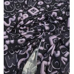 Viscose premium baw funto preto com lilas - Comprimento 2 m x Largura 1,47 m 